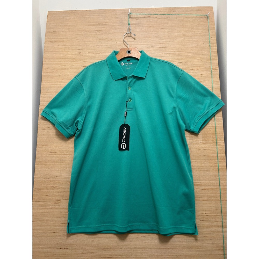 Pacer Basic Polo Shirt Mens Large Teal Green‎ Short Sleeve Pique Knit New
